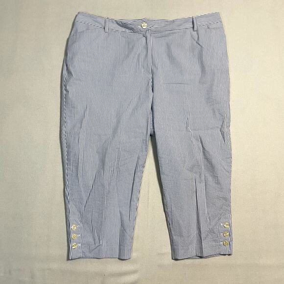 Talbots Slim Ankle Seersucker Pants with Buttons Blue & White - Size 18W - Picture 3 of 10